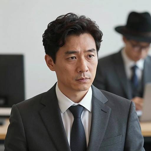 Serious Asian businessman in dark suit