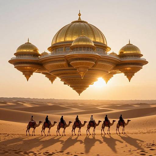 Futuristic Flying Palace Over Desert