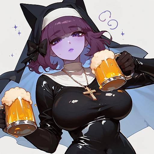 Pregnant Purple Nun in Latex Bodysuit