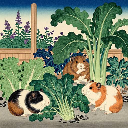 Ukiyo-e Hamsters in Lush Garden