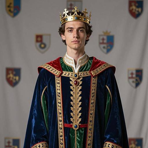 Young Man in Ornate Royal Attire with Crown
