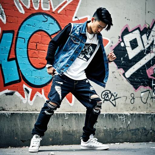 Hip Hop Dancer in Torn Jeans and Denim Jacket