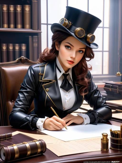 Elegant Steampunk Detective at Work
