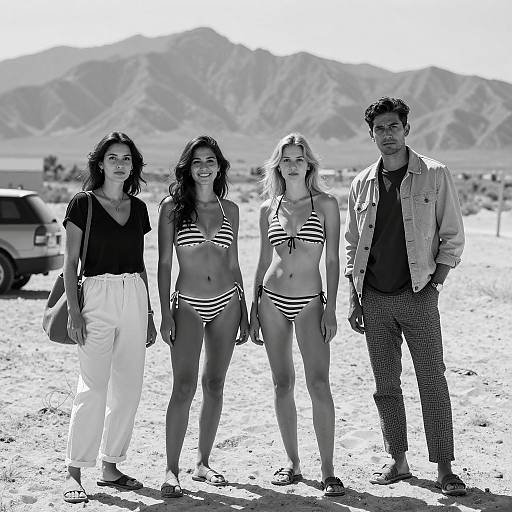 Group of Four People at Desert Beach