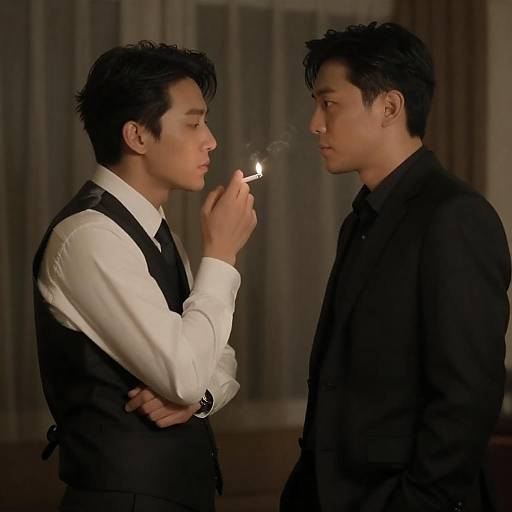 Two Men in a Dimly Lit Room