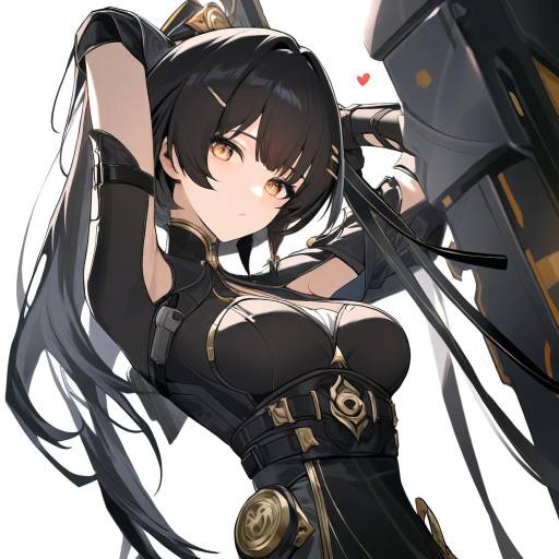 Girl with Black Hair and Heart Motif