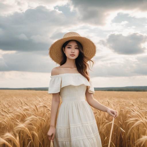 Woman in White Dress Standing in Golden Field