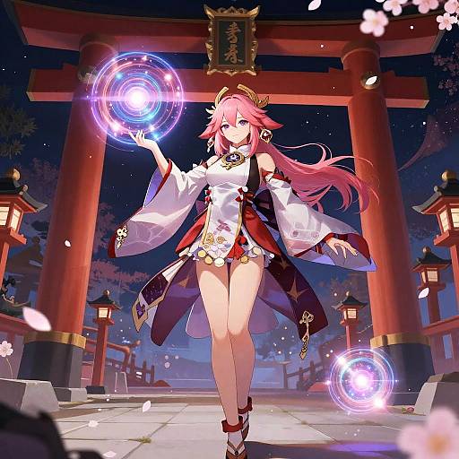 Yae Miko in Cyberpunk Shrine