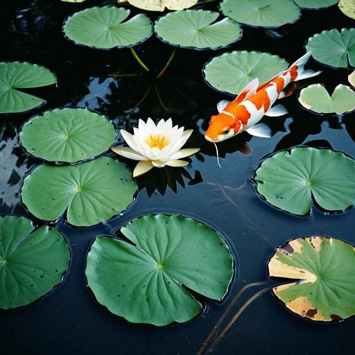 Koi Fish and Lily Pads in Pond