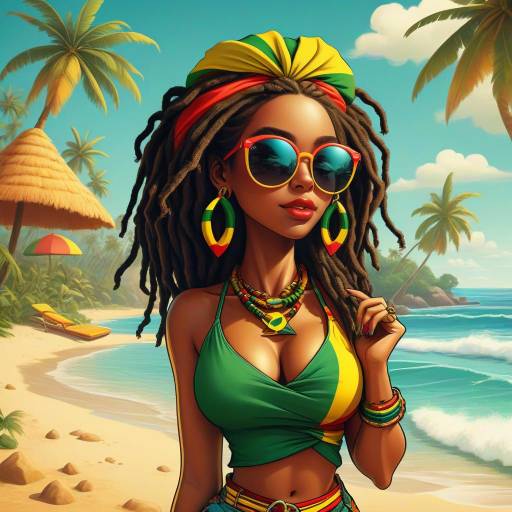 Rastafarian Beach Babe Cartoon Art