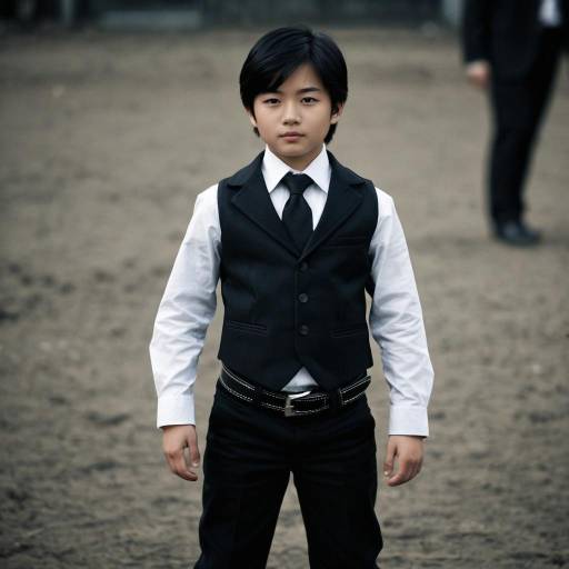 Young Boy in Formal Suit Standing Outdoors