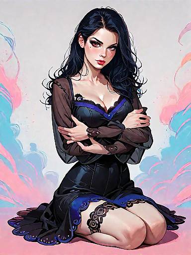 Chic Woman in Black Lace Dress