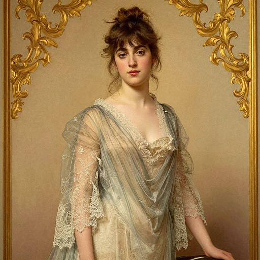 Vintage Woman in Lace Gown Illustration