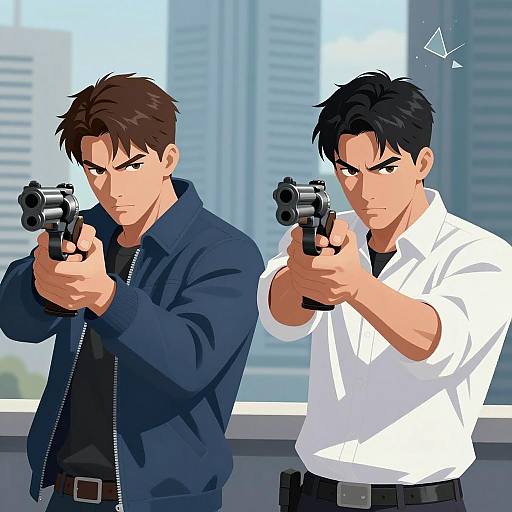 Intense Gunfight Standoff Illustration