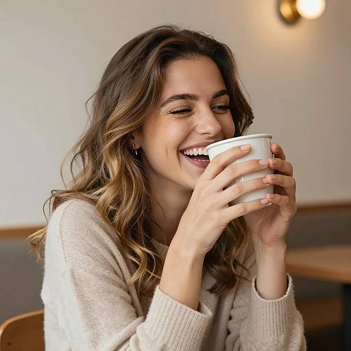 Cozy Laughter: Portrait of a Joyful Woman