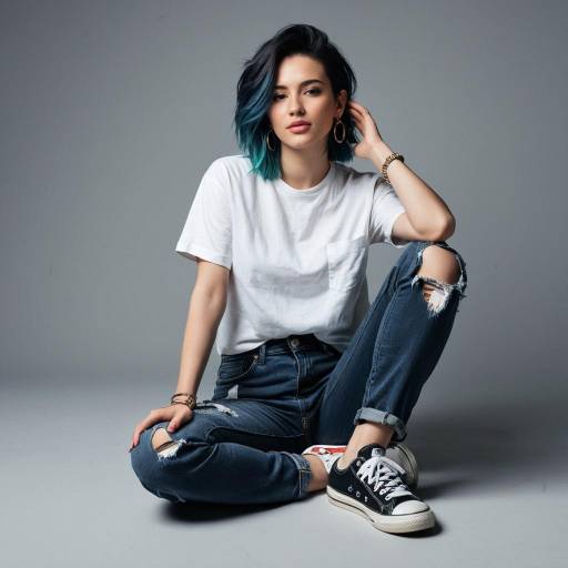 Chic Casual Look with Multicolored Hair