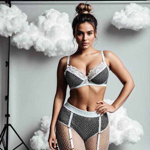 Model in Fishnet Lingerie with Cloud Background