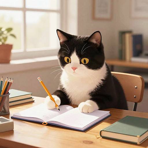 Cute Cat Doing Homework