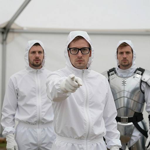 Men in Armor Pointing Inside Tent