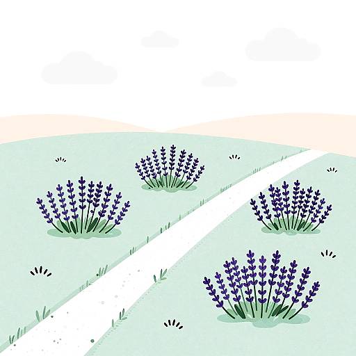 Minimalist Lavender Field Cartoon