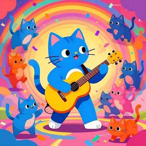 Psychedelic Blue Cat Musician