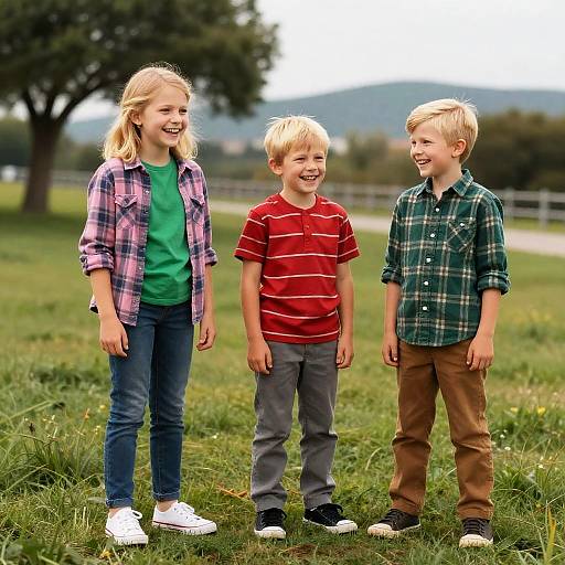 Joyful Children on a Grassy Hill