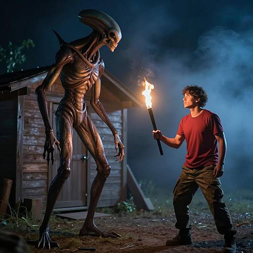 Alien Encounter in a Misty Night