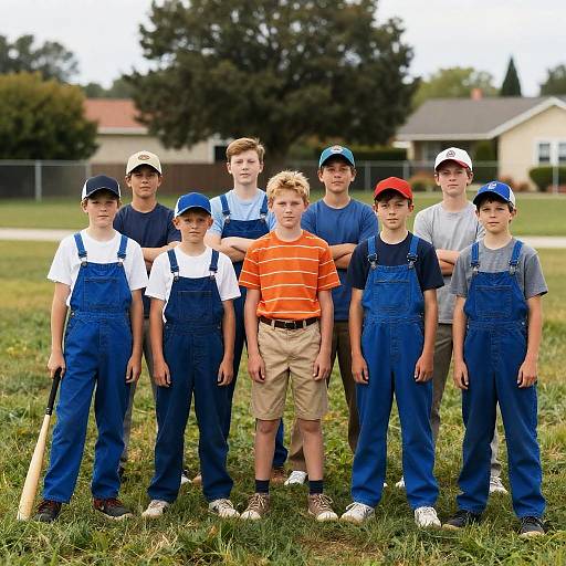 Boys Group Portrait on Grassy Field