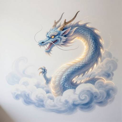 Mystical Dragon Emerging from Clouds