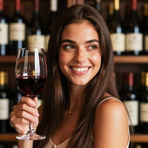 Smiling Woman Holding Red Wine Glass