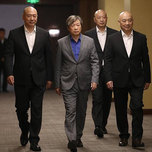 Four Men in Dimly Lit Hallway