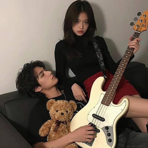 Young Woman and Musician in Dim Light