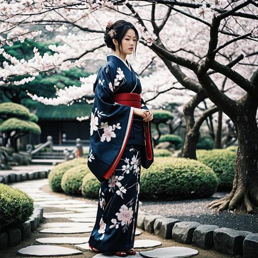 Elegant Calligrapher in Serene Garden