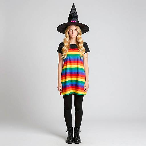 Vibrant Rainbow Witch Costume Portrait