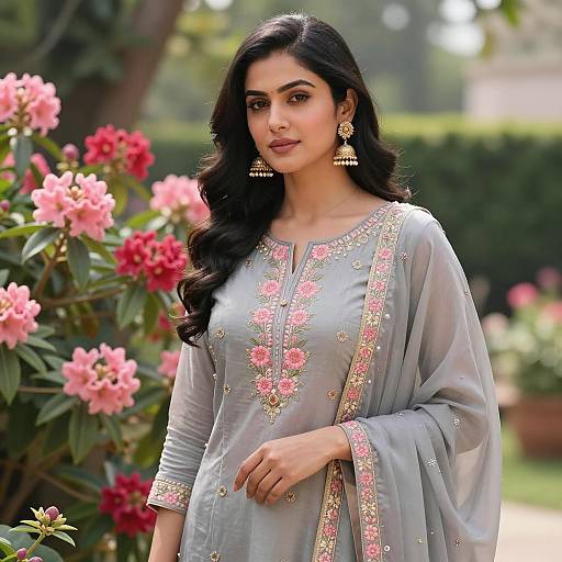 Elegant Indian Woman in Grey Salwar Kameez