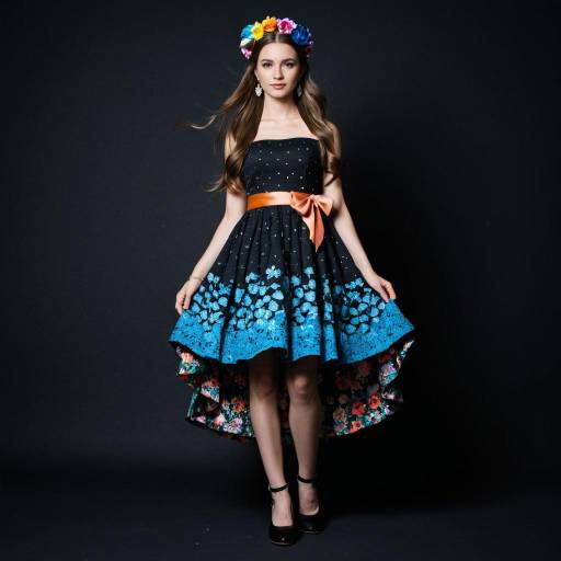 Elegant Girl in Multicolored Dress