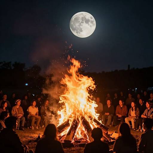 Moonlit Bonfire Crowd Scene