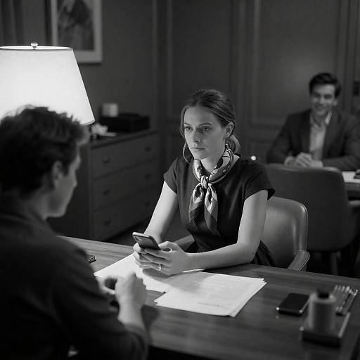 Candid Black-and-White Office Scene