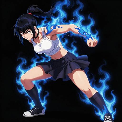 Anime Schoolgirl with Blue Flames