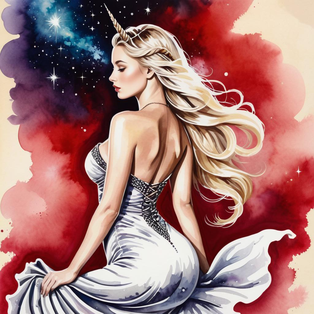 Celestial Unicorn with Galaxy Dress Illustration