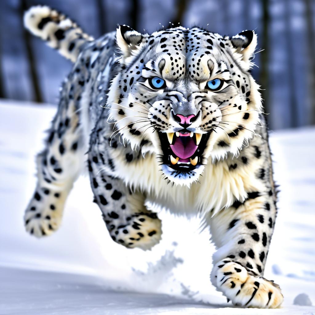 Snow Leopard Pouncing with Intensity