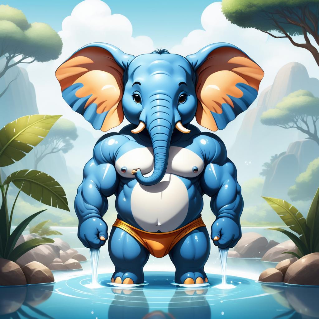 Kawaii Buff Elephant by the Watering Hole