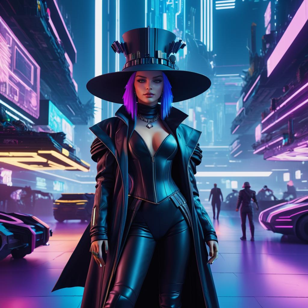 Dystopian Hacker Queen in Cyberpunk Setting