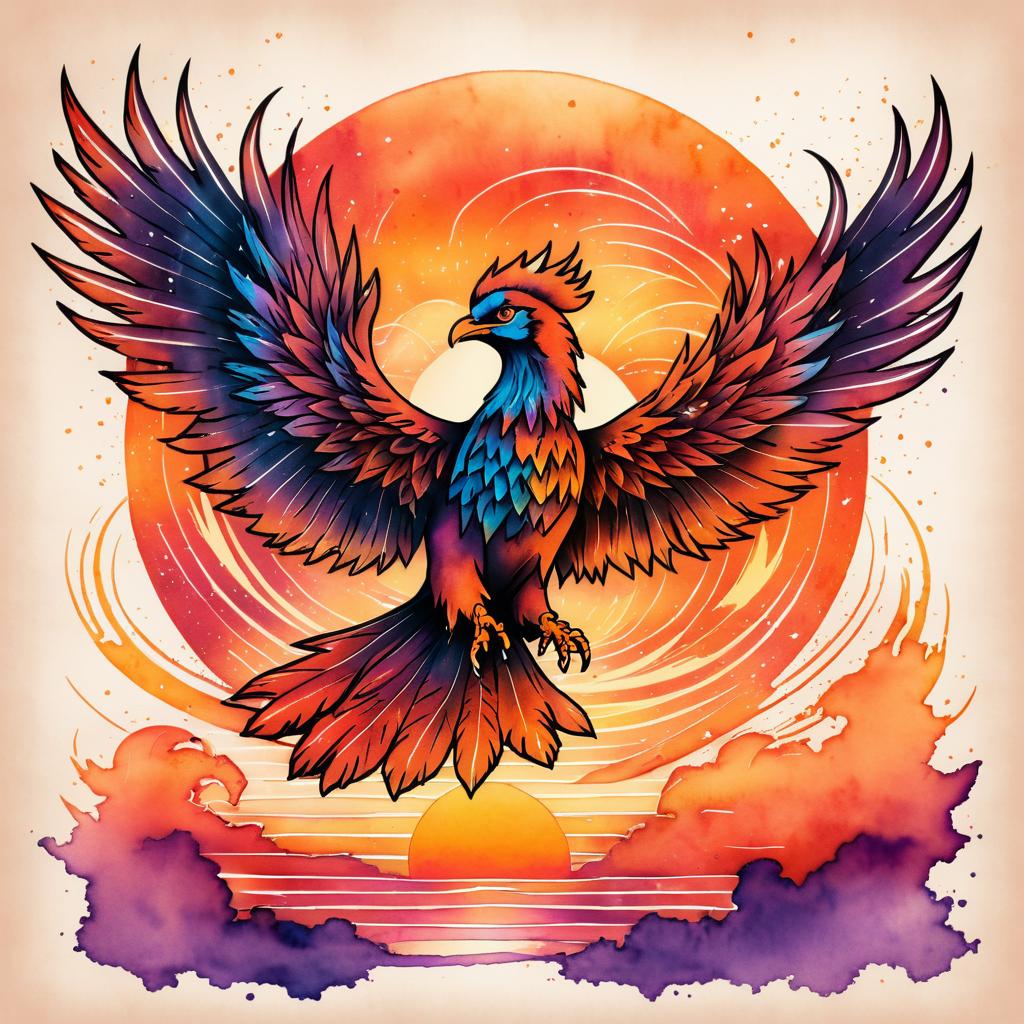 Majestic Phoenix Tattoo Design in Watercolor