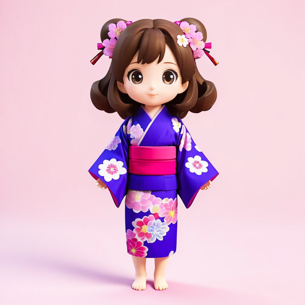 Excited Girl in Colorful Yukata