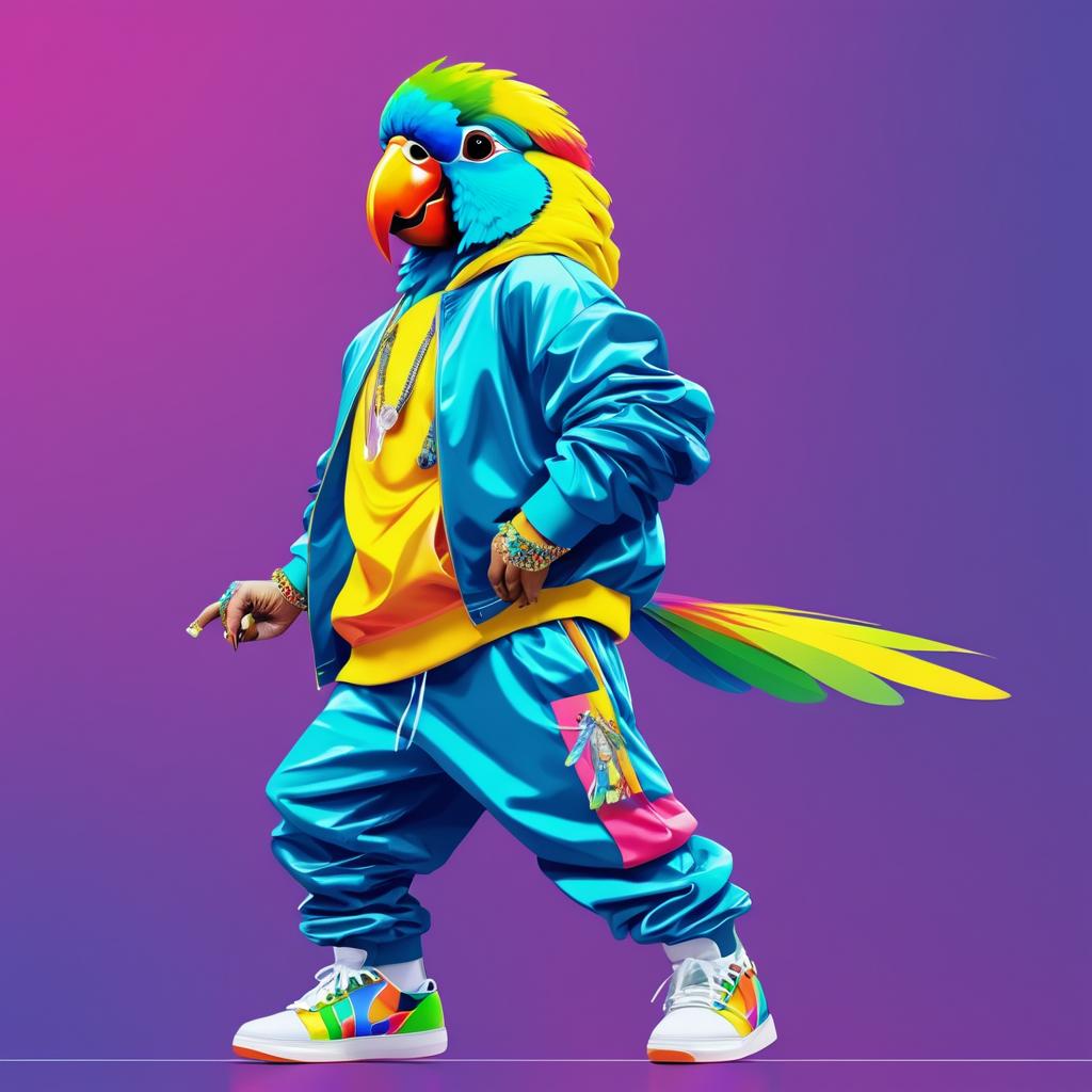 Parakeet Rapper in Colorful Tracksuit