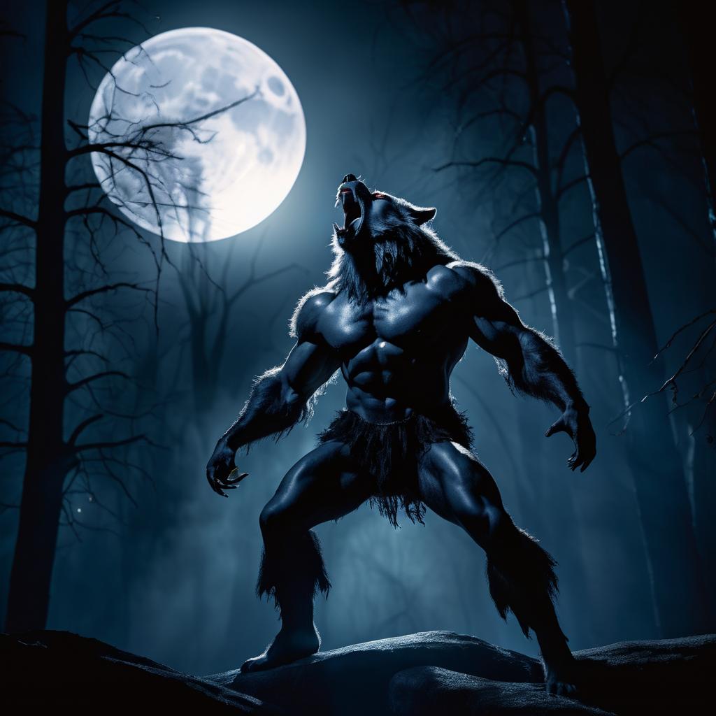 Menacing Werewolf Howling at Full Moon