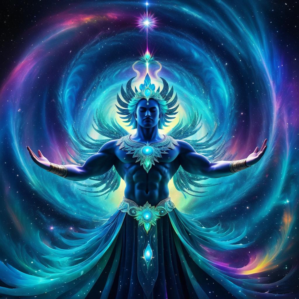 Regal Cosmic Deity Among Auroras