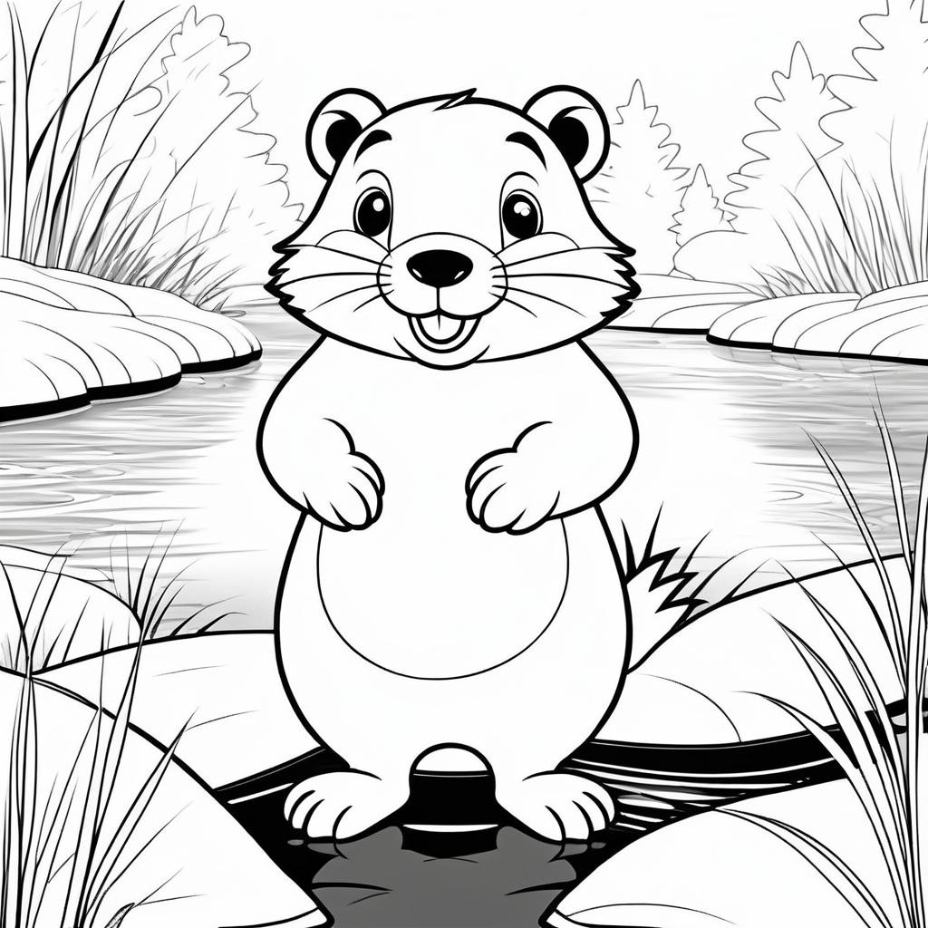 Cute Beaver Coloring Page for Kids