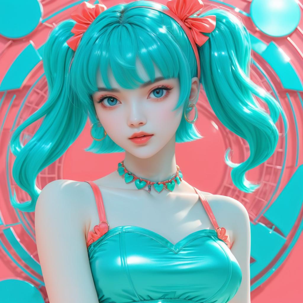 Charming Anime Girl in Coral and Teal